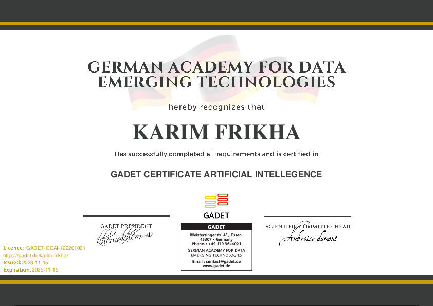 Certificate for Karim frikha