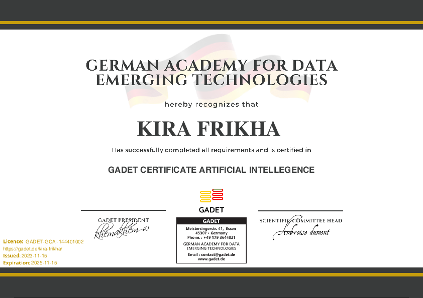 Certificate for kira frikha 