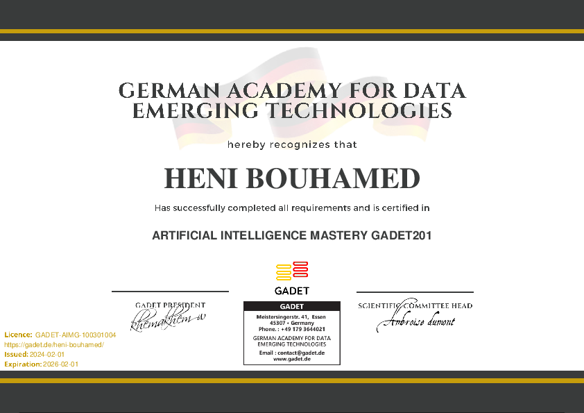 Certificate for Heni Bouhamed